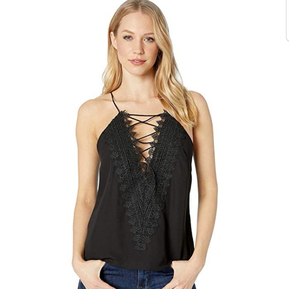 Wayf - Posie Black Lace Detail v neck Camisole- size large